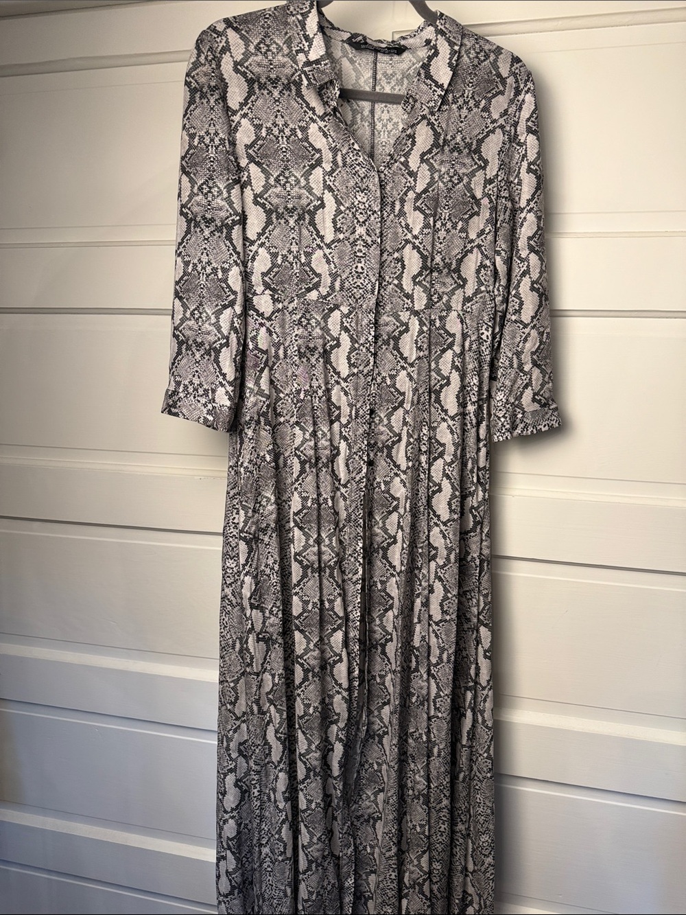 Zara Snake Print Maxi Shirt Dress Duster Size L Pockets